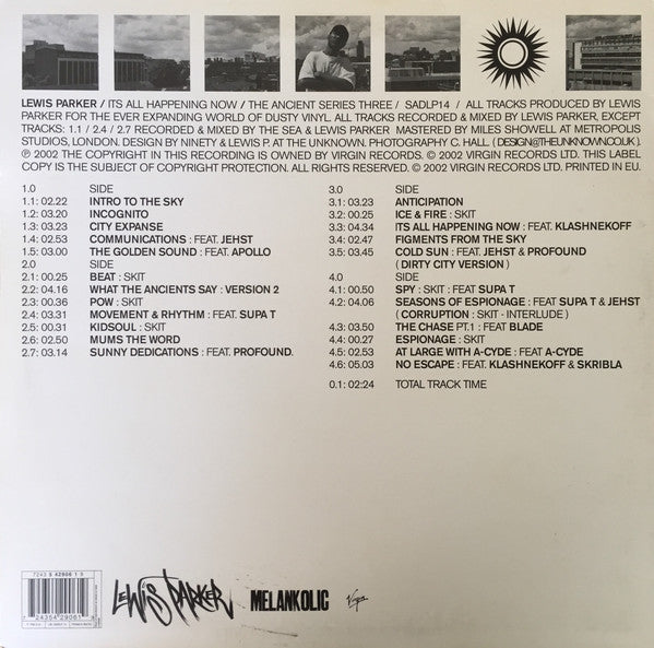 Image of Back Cover of 2xLP - VG/VG - LEWIS PARKER, It's All Happening Now (The Ancient Series Three) (Melankolic; SADLP 14, UK 2002, Inners), ,  - 4226175E