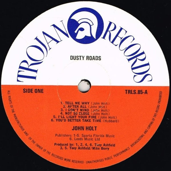 Image of Label Cover of 4114046C: LP - JOHN HOLT, Dusty Roads (Trojan Records (Orange / White); TRLS 85, UK 1974, Textured Sleeve) Small tear to sleeve opening - otherwise in nice condition.  VG/VG+