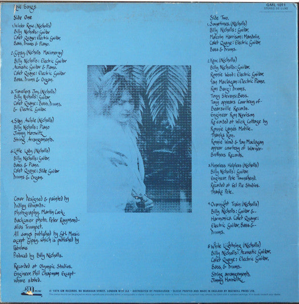 Image of Back Cover of 5024248E: LP - BILLY NICHOLLS, Love Songs (GM; GML1011, UK 1974) Strong VG  VG/VG