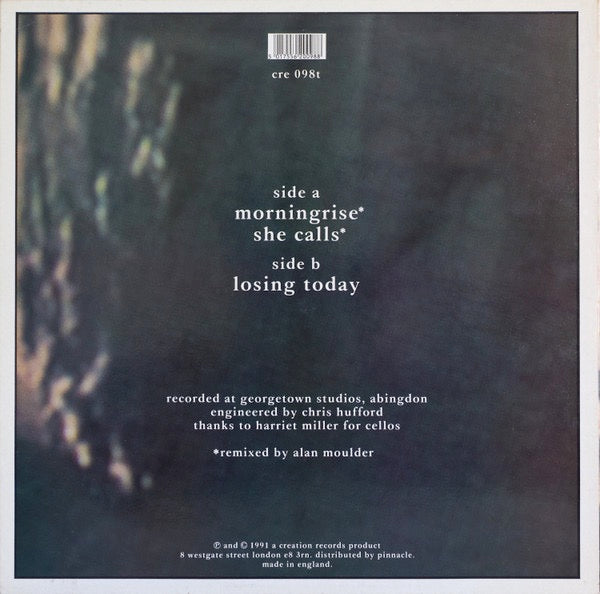 Image of Back Cover of 12" - VG/VG+ - SLOWDIVE, Morningrise/ She Calls/ Losing Today (Creation; CRE098T, UK 1991, Picture Sleeve, Black Inner), Minor edge wear, very small start of a top seam split.,  - 1416572C