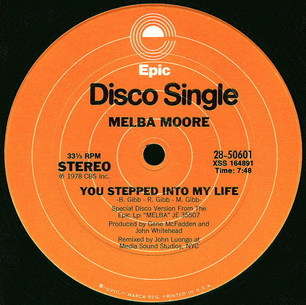Image of Front Cover of 4925406E: 12" - MELBA MOORE, You Stepped Into My Life / There's No Other Like You (Epic; 28-50601, US 1978, Company Sleeve) Light Marks only. Writing on sleeve.  G+/VG