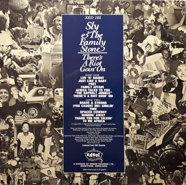 Image of Back Cover of LP - VG/VG - SLY AND THE FAMILY STONE, There's a Riot Going On (Edsel; XED 165, UK 1986 Reissue, Gatefold, No Barcode), Light hairlines. Edgewear. ,  - 3626201E