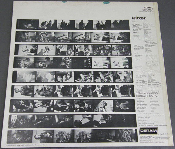 Image of Back Cover of LP - VG/VG+ - MIKE WESTBROOK CONCERT BAND, Release (Deram; SML1031, UK 1969, Laminated Front Sleeve, Stereo), Light marks and wear to sleeve. Very minor wear to sleeve. Strong copy.,  - 3846099S