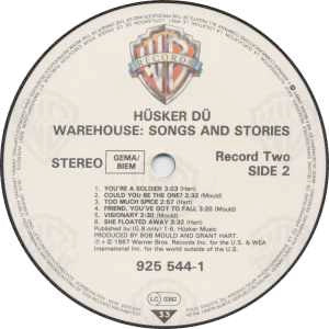 Image of Label Cover of 2xLP - VG/VG+ - HUSKER DU, Warehouse: Songs And Stories (Warner Bros. Records; 925 544-1, Europe 1987, 2 Inners, 2 Line Rim Text.), A few clusters of light marks on disc 1. ,  - 2826371E