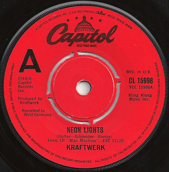 Image of Front Cover of 7" EP - /EX - KRAFTWERK, Neon Lights / Trans-Europe Express / Model (Capitol; CL15998, UK 1978, Plain Sleeve), ,  - 2526283E