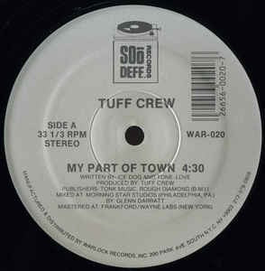 Image of Front Cover of 3224207E: 12" - TUFF CREW, My Part Of Town / Detonator (Soo Def / Warlock; WAR-020, US 1988, Company Sleeve) Heavy Edge Wear  VG/VG