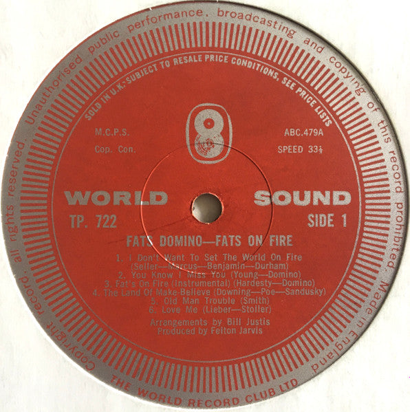 Image of Label Cover of 2625361E: LP - FATS DOMINO, Fats On Fire (WRC; TP 722, UK 1964, Laminated Flipback Sleeve, Mono)   VG/VG