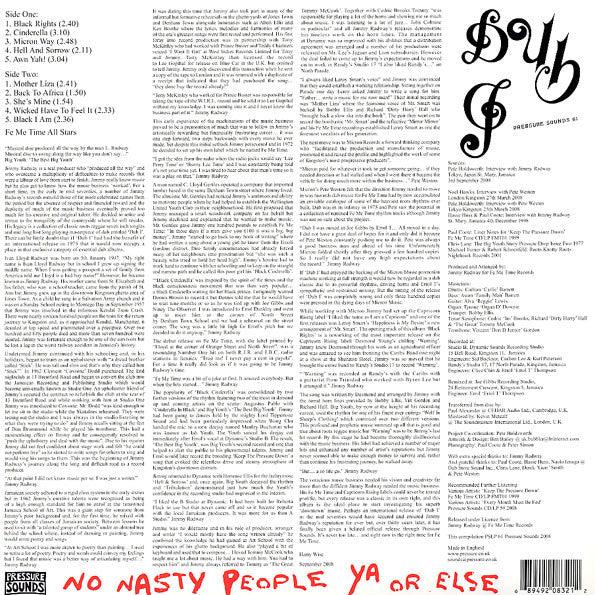 Image of Back Cover of 4624190E: LP - JIMMY RADWAY & THE FE ME TIME ALL STARS, Dub I (Pressure Sounds; PSLP 61, UK 2008 Reissue)   VG/VG