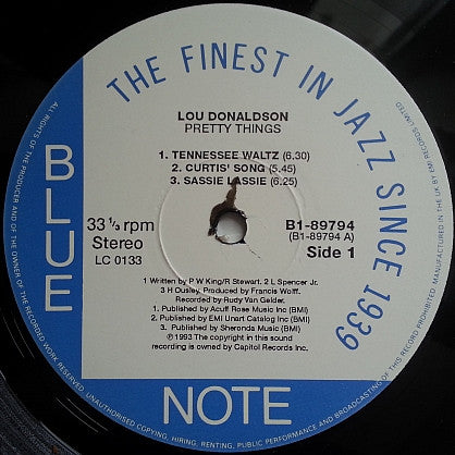 Image of Label Cover of LP - VG+/VG - LOU DONALDSON, Pretty Things (Blue Note; BST-84359, UK 1993 Reissue), ,  - 3226091E