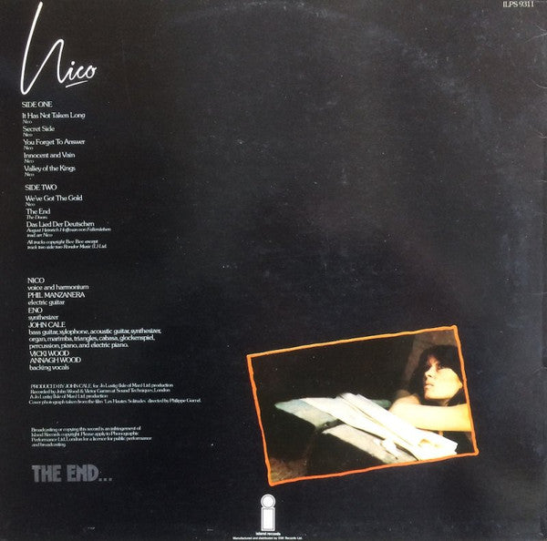 Image of Back Cover of LP - VG/VG+ - NICO, The End (Island Blue; ILPS 9311, UK Reissue, No EMI Below Island On Label), Strong VG+, Edge And Ring Wear,  - 0726227E