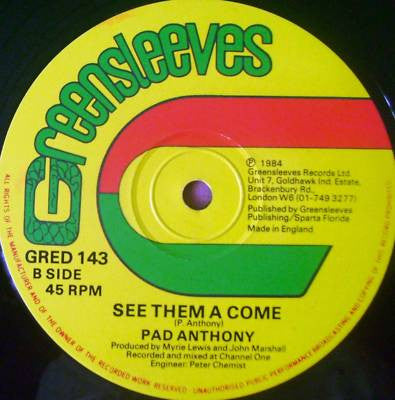 Image of Back Cover of 12" - VG+/VG - PAD ANTHONY & TONTO IRIE, Champion Bubbler (Greensleeves; GRED143, UK 1984, Company Sleeve, Writing on Label), Some marks.,  - 3546332S