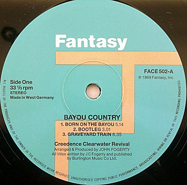 Image of Label Cover of 4614117C: LP - CREEDENCE CLEARWATER REVIVAL, Bayou Country (Fantasy; FACE502, UK 1987 Reissue) Hairlines only  VG/VG