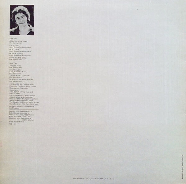 Image of Back Cover of LP - VG/VG - TIM BUCKLEY, Starsailor (Straight; WS1881, Greece 1980s Reissue), Still in opened shrinkwrap.  Hairlines only. ,  - 3626418E