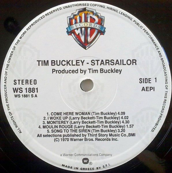 Image of Label Cover of LP - VG/VG - TIM BUCKLEY, Starsailor (Straight; WS1881, Greece 1980s Reissue), Still in opened shrinkwrap.  Hairlines only. ,  - 3626418E