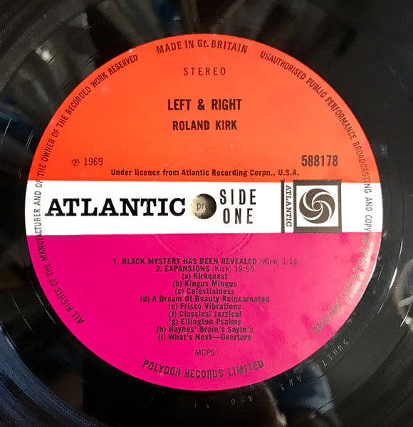 Image of Label Cover of LP - VG/VG - ROLAND KIRK, Left & Right (Atlantic Plum & Orange; 588 178, UK 1969, Laminated Sleeve, Stereo), Light marks, edge & ring wear, writing & stain on back cover,  - 4346021S