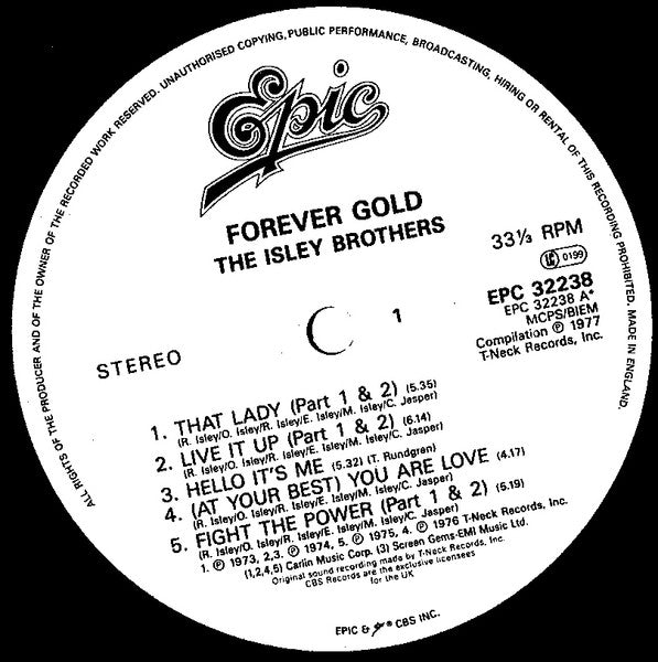Image of Label Cover of LP - VG/VG+ - ISLEY BROTHERS, Forever Gold (Epic; 32238, UK 1977), Sticker on back of sleeve (CBS 'Nice Price' sticker on front).. Sticker residue on front & back. Light wera to edge of sleeve.,  - 4246275S