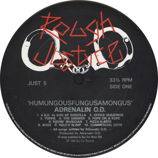 Image of Label Cover of LP - VG/VG - ADRENALIN OD, Humungusfungusamongus (Rough Justice; JUST5, UK 1986, Inner), ,  - 1826095E