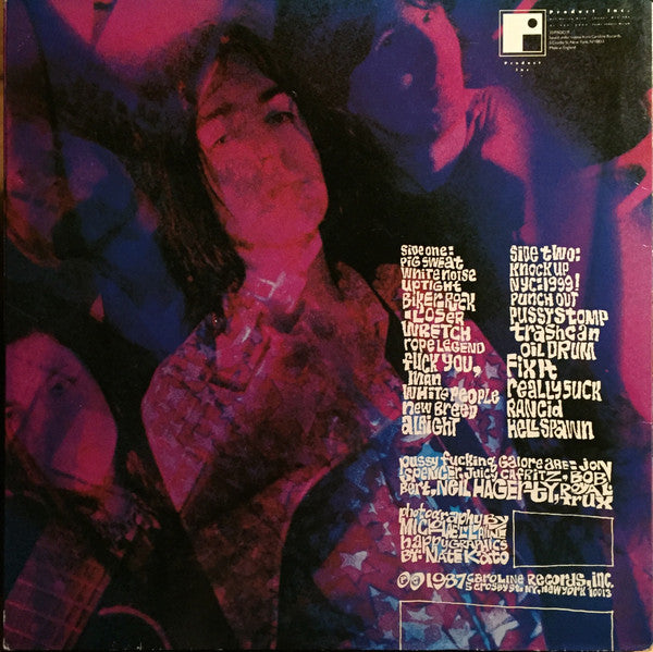 Image of Back Cover of LP - VG/VG+ - PUSSY GALORE, Right Now! (Product Inc; 33 prod 19, UK 1987), Strong VG+, Sleeve Creased,  - 3025286E