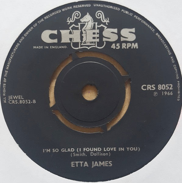 Image of Back Cover of 2114390C: 7" - ETTA JAMES, I Prefer You / I'm So Glad (Chess; CRS 8052, UK 1966) Record has visable heat damage on B-side which plays through without noise. Mostly clean otherwise. With company sleeve (date stamped, cat. numbers written on both sides)  VG+/VG