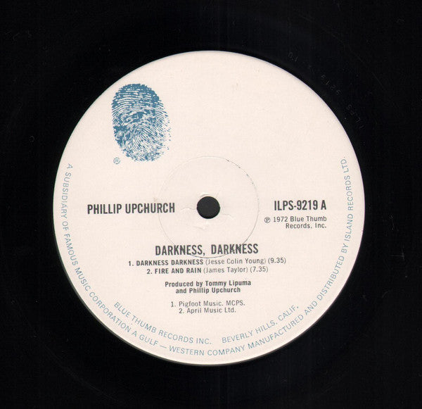 Image of Label Cover of 4814446C: LP - PHILLIP UPCHURCH, Darkness, Darkness (Blue Thumb; ILPS 9219, UK 1972, Picture Sleeve)   VG/VG