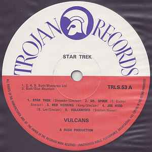 Image of Label Cover of 0215155C: LP - VULCANS, Star Trek (Trojan Records (Orange/White); TRLS 53, UK 1972) Tape residue to top of sleeve. Light marks to disc.  VG/VG