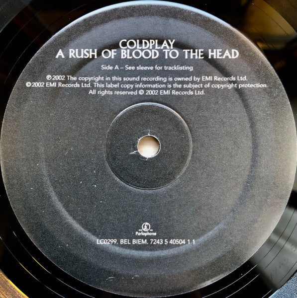 Image of Label Cover of LP - VG/G+ - COLDPLAY, A Rush Of Blood To The Head (Parlophone; 7243 5 40504 1 1, Europe 2002, Hype Stickered (No Q Awards) Gatefold, Inner, 180 Gram Vinyl, First Pressing, 2 pressing rings), NO hype sticker, light scratches & hairlines, sticker mark, light edge & ring wear,  - 4146023S
