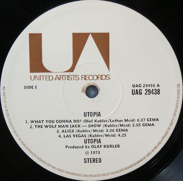 Image of Label Cover of 5144117S: LP - UTOPIA (AMON DUUL 2), Utopia (Amon Duul 2) (UA; UAG29438, UK 1973, Gatefold) Sturdy gatefold with some edge and ring wear. A couple feelable marks on disc, otherwise a VG.  VG/G+