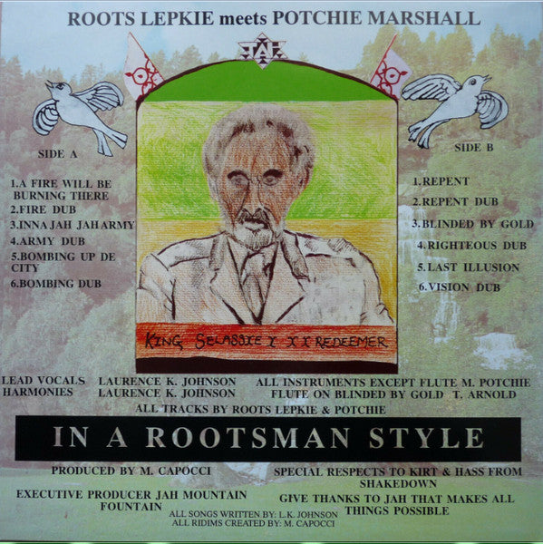 Image of Back Cover of LP - VG+/VG - ROOTS LEPKIE MEETS POTCHIE MARSHALL, Last Illusion (Jah Mountain Fountain; JMF001, UK 1993), Light lines only.,  - 3016293C