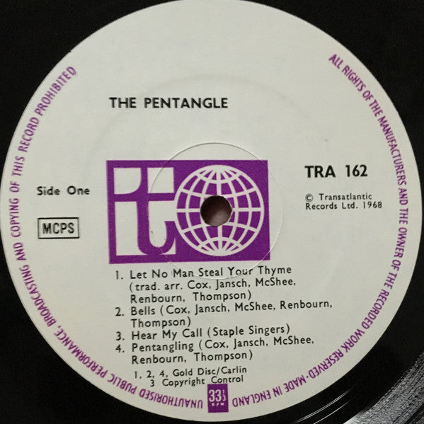 Image of Label Cover of LP - VG/VG - THE PENTANGLE, The Pentangle (Transatlantic White / Purple; TRA162, UK 1968, Laminated Sleeve), Nice and glossy, A few hairline marks, Bit of ring wear and a spot of laminate bubbling to sleeve. ,  - 2316484C