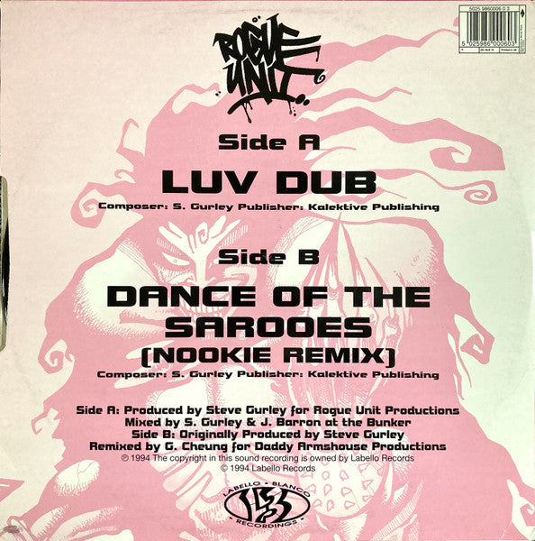 Image of Back Cover of 12" - VG/VG - ROGUE UNIT, Luv Dub / Dance of the Sarooes (Nookie Remix) (Labello Blanco; NLB 13, UK 1994, Picture Sleeve), Light marks only,  - 3226061E