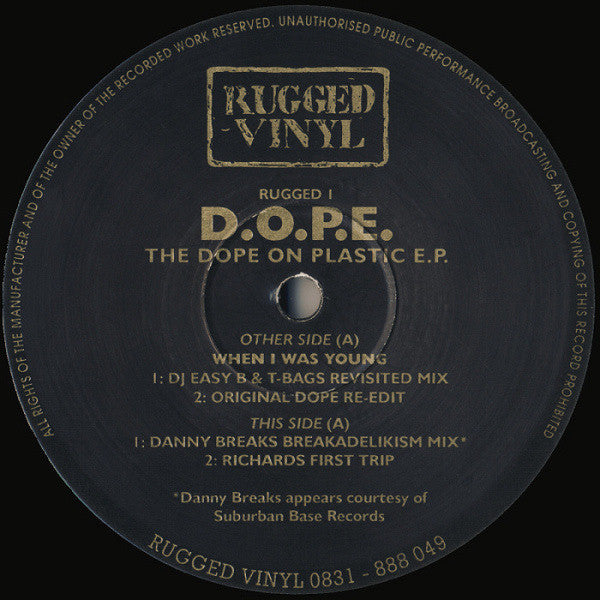 Image of Front Cover of 12" EP - /G+ - D.O.P.E., The Dope On Vinyl E.P. (Rugged Vinyl; RUGGED1, UK 1993), Light marks and a minor warp that to do affect play.,  - 2326312E
