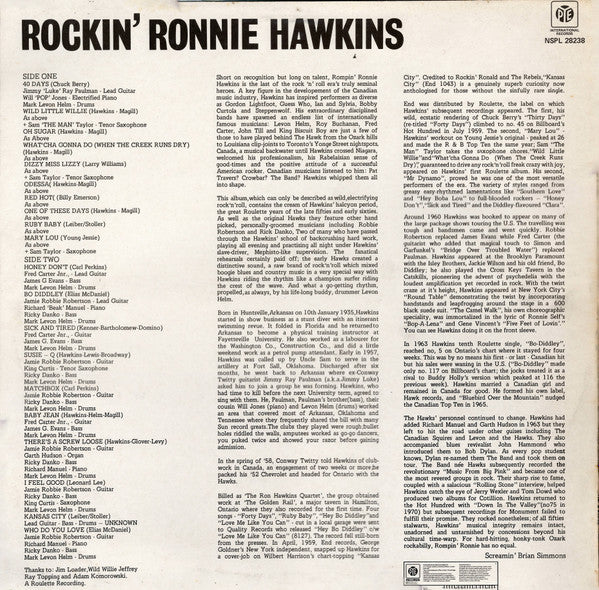 Image of Back Cover of LP - VG+/VG+ - RONNIE HAWKINS, Rockin' (Pye International; NSPL 28238, UK 1978), ,  - 3026079E