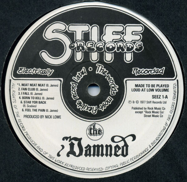 Image of Label Cover of 4624221E: LP - THE DAMNED, Damned, Damned, Damned (Stiff; SEEZ1, UK 1977, Laminated Sleeve, Island Pressing) Many marks on vinyl. Some surface noise in places. Click during New Rose for a few rotations.  VG/G