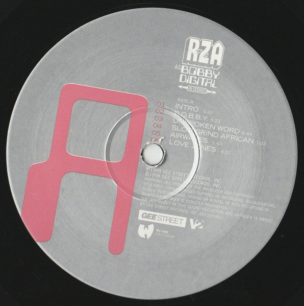 Image of Back Cover of 2xLP - VG/G+ - RZA, As Bobby Digital in Stereo (Gee Street; GEE1003801, UK 1998, Picture Sleeve, 2 Inners, Wu Tang), Borderline VG, Edge / Ring Wear,  - 3446289S