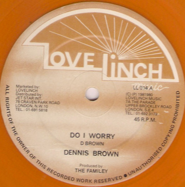 Image of Front Cover of 1414306C: 12" - DENNIS BROWN, Do I Worry (Love Linch; LL014, UK 1980, A cover of classic Rocksteady tune by Derrick Harriot. ) Lots of light marks.  /G+