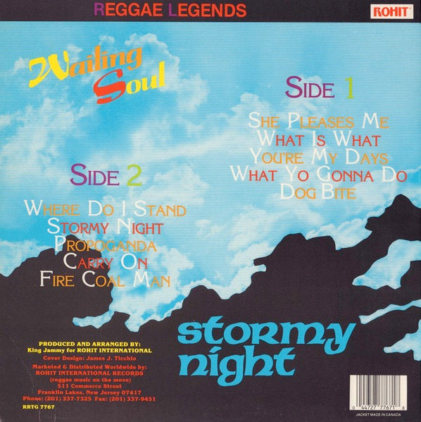 Image of Back Cover of LP - EX/VG+ - WAILING SOULS, Stormy Night (Rohit; RRTG7767, US 1989), ,  - 4216280C