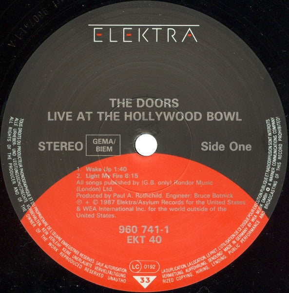 Image of Label Cover of 5144179S: LP - THE DOORS, Live at the Hollywood Bowl (Elektra; EKT 40, Germany 1987)   VG/VG