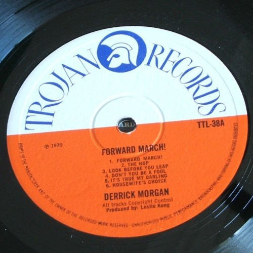 Image of Front Cover of 4543253S: LP - DERRICK MORGAN, Forward March (Trojan Orange/White; TTL38, UK 1970, Plain Sleeve) No original cover. Plain paper sleeve. Light marks on disc.  /VG