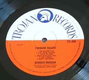 Image of Back Cover of 4543253S: LP - DERRICK MORGAN, Forward March (Trojan Orange/White; TTL38, UK 1970, Plain Sleeve) No original cover. Plain paper sleeve. Light marks on disc.  /VG