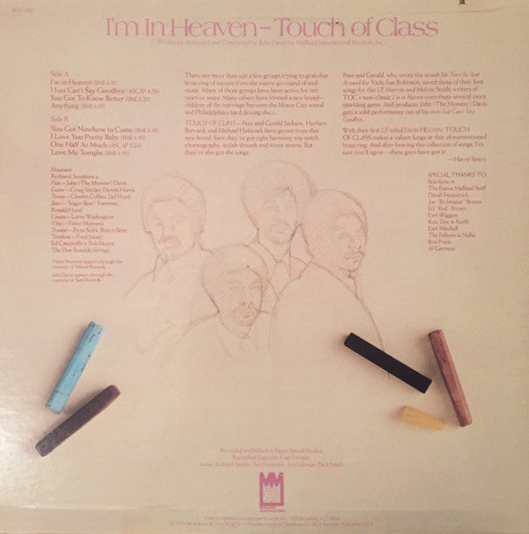 Image of Back Cover of 4214050C: LP - TOUCH OF CLASS, I'm in Heaven (Midland International; BKL1-1821, US 1976, Picture Sleeve) Marks on vinyl. Cut out.  VG/VG