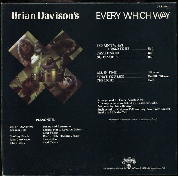 Image of Back Cover of LP - VG/VG+ - BRIAN DAVISON, Every Which Way (Charisma Pink; CAS 1021, UK 1970, Laminated Sleeve, Ex-Nice Drummer), ,  - 1226277E