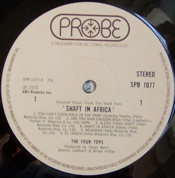Image of Label Cover of LP - VG/G+ - JOHNNY PATE (WITH THE FOUR TOPS), Shaft in Africa (Probe; SPB 1077, UK 1973, Laminated Front Sleeve), Light marks only,  - 3716079C