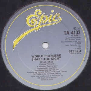 Image of Front Cover of 12" - /VG - WORLD PREMIERE, Share The Night (Epic; TA 4133, UK 1983), ,  - 2446252S