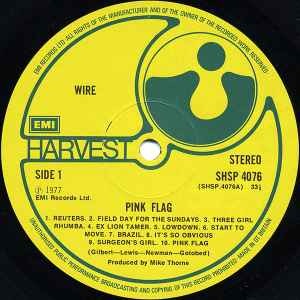 Image of Label Cover of LP - VG+/VG+ - WIRE, Pink Flag (Harvest Green, EMI On Rim, EMI Box; SHSP 4076, UK 1977, Inner), ,  - 3846183S