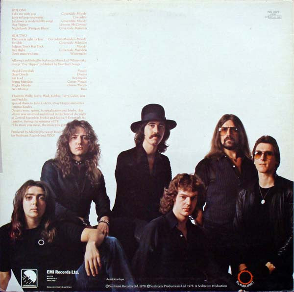 Image of Back Cover of LP - VG+/VG - WHITESNAKE, Trouble (EMI; INS3022, UK 1978, Textured Sleeve, Inner With Curved Corners), One light scratch,  - 4446024S