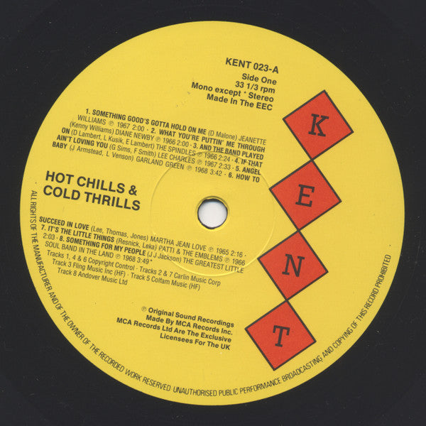 Image of Label Cover of LP - G+/G+ - VARIOUS, Hot Chills Cold Thrills (Kent; 023, UK 1984), ,  - 4725052E