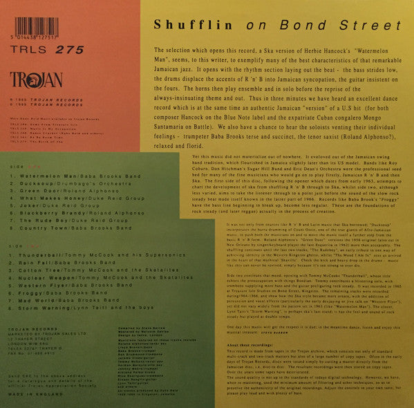 Image of Back Cover of LP - VG/VG+ - VARIOUS ARTISTS, Shufflin On Bond Street (Trojan Records ; TRLS 275, UK 1989), ,  - 2446243S