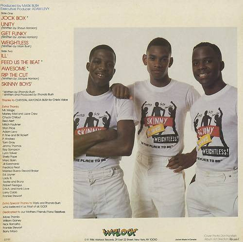 Image of Back Cover of LP - VG+/VG+ - SKINNY BOYS, Weightless (Warlock; 2701, US 1986), Still In Opened Shrinkwrap,  - 2826167E