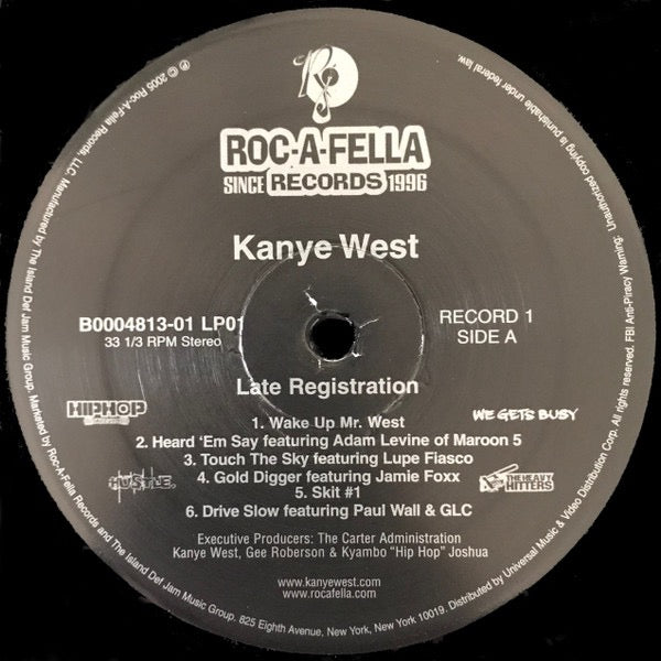 Image of Label Cover of 2xLP - VG/VG - KANYE WEST, Late Registration (Roc-A-Fella; B0004813-01, US 2005, Insert), Top seam is starting to burst. Discs have light marks only.,  - 4316807C