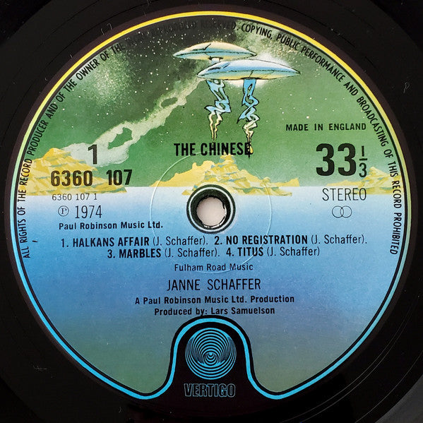 Image of Label Cover of LP - VG+/VG - JANNE SCHAFFER, The Chinese (Vertigo Spaceship; 6360107, UK 1974 Reissue, Laminated Sleeve), Light Marks only.,  - 4815227C